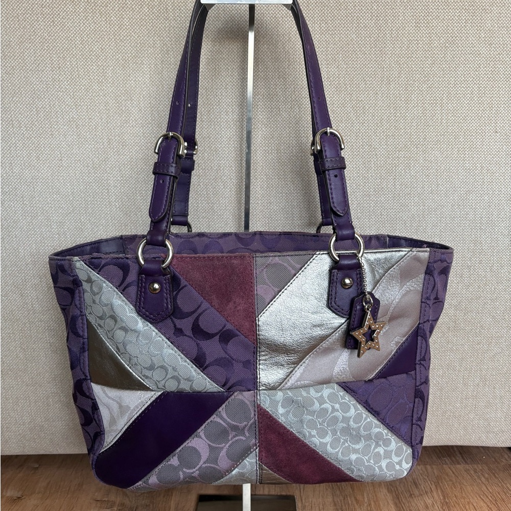 Vintage Y2K Coach Purple Patchwork Tote Bag